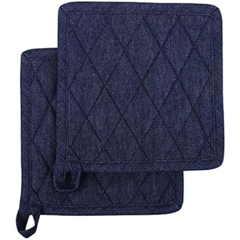 Cote De Amor Set of 2 Denim Pot Holders Bulk Heat Resistant and Machine Washable, 100% Cotton Kitchen Hot Pads Pot Holders Blue