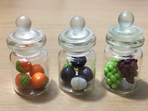 3pc Miniature Fruit Food Vegetable Dollhouse Fruit in Clear Glass Mini Bottle fruit mix Orange #MF004