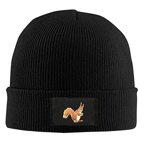 lightly Cartoon Watercolor Squirrel Mens Winter Slouchy Beanie Warm Knit Hats Special Watch Hat Baggy Skull Cap Black