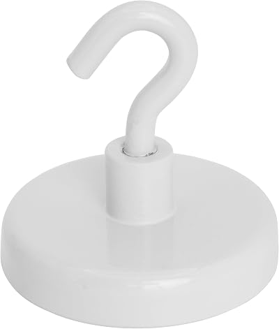 FIRST4MAGNETS Ferrite Hook Magnet 50mm Dia 21.3kg White Painted Hanging Display