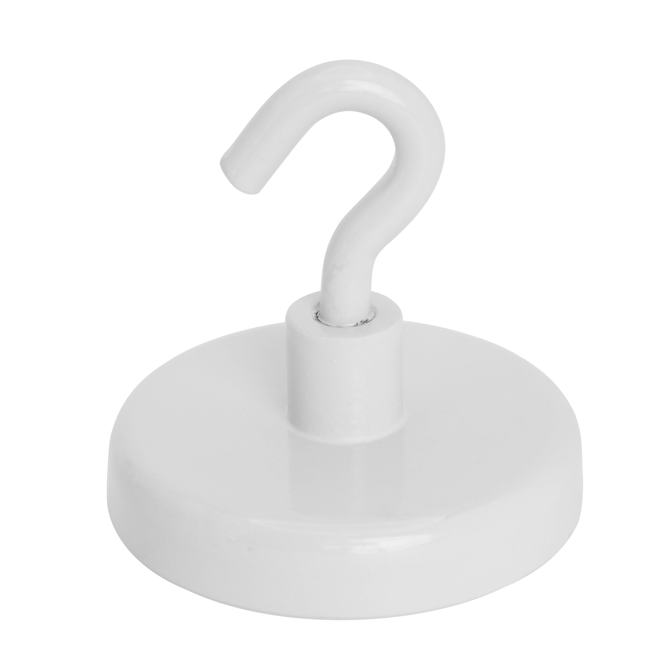 FIRST4MAGNETS Ferrite White Painted Clamping Magnet with M6 Hook for Hanging, Holding or Displaying Items - 50mm Dia - 21.3kg Pull