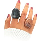 Rrdaily 2Pcs Exaggerated Resin Chunky Knuckle Finger Rings for Women Acrylic Resin Rings Vintage Simple Charm Geometric Rings Party Jewelry Gifts