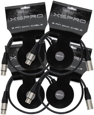 XSPRO XSPDMX3P5 3 Pin DMX DJ Light Cable 2' - 4 PAK