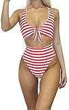 Faaaashion Women's Sexy High Waist Pink Stripe Printed One Piece Swimsuits Beach Wear