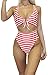 Faaaashion Women’s Sexy High Waist Pink Stripe Printed One Piece Swimsuits Beach Wear