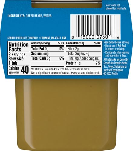 GERBER 2ND FOOD BABY FOOD GREEN BEAN PUREE, NATURAL & NON-GMO, 4 OUNCE, 2 COUNT