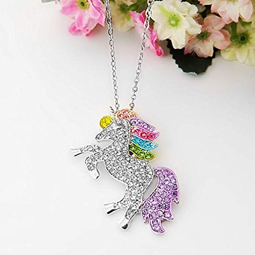 Mcgreen Crystal Unicorn Pendant Necklace Little Princess Rainbow Animal