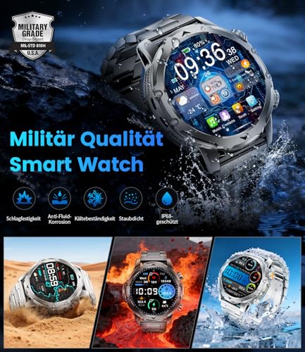 LIGEMI Men's Smart Watch with 1000mAh/Flashlight, 1.53 Inch HD Military Smartwatch Man with Bluetooth Calls, Sleep Monitor, SpO2, IP68 Waterproof, 120+ Sports Modes for Android iOS