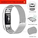 bayite Milanese Loop Bands Compatible Fitbit Charge 2, Stainless Steel Magnet Lock Metal, Silver Large