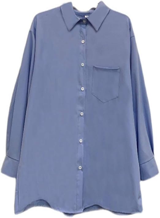 Amazon Yiming レディース ブラウス だるい風 日焼け止めシャツ 長袖 Bf風 カジュアル 韓国版 上着 ボタン 一列に多ボタン ポロネック シャツ ブラウス 通販