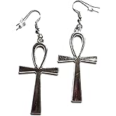 Egyptian Ankh Earrings silvertone gothic ansate cross pendants on Stainless Steel Ear Wire Hooks