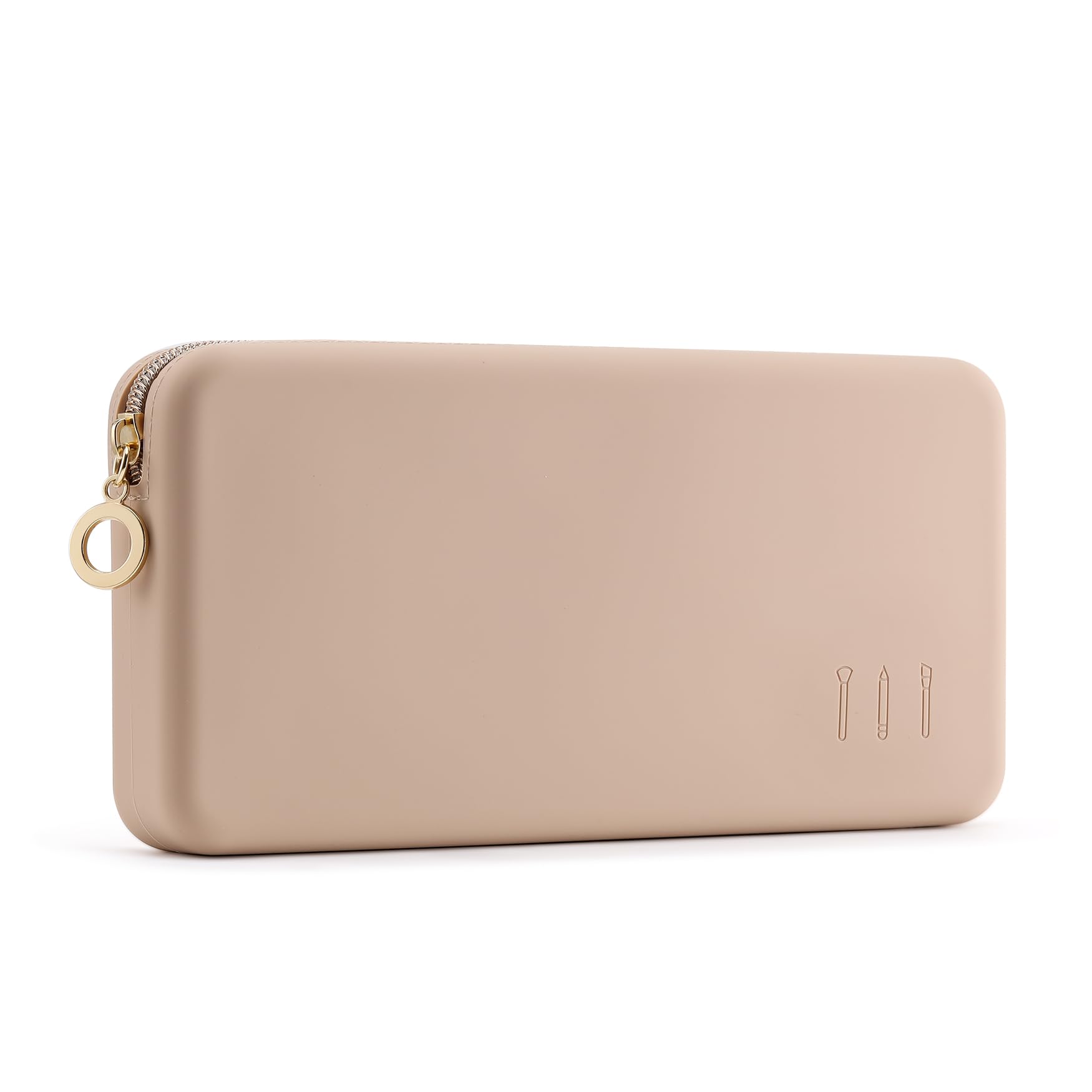 FVION Makeup Bag for Travel, Large Silicone Cosmetic Bag, Make Up Brushes Holder Case, Portable Makeup Organiser for Women Girls (Khaki) — image 1