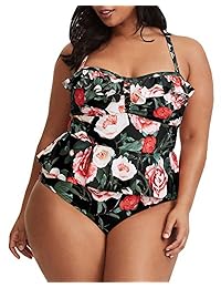 Traje de baño para dama, talla grande, estampado floral, volantes, peplum, trajes de baño de 2 piezas, correas sin espalda