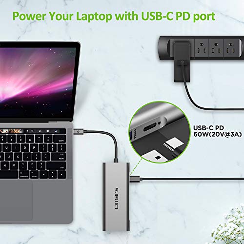 Omars USB C Hub, 5 in 1 Premium USB C adapter with USB C Power Delivery, 4K HDMI Output, 3 USB 3.0 Ports Compatible with MacBook Pro 2016/2017, ChromeBook, XPS and More USB Type C Devices (Space Gray)