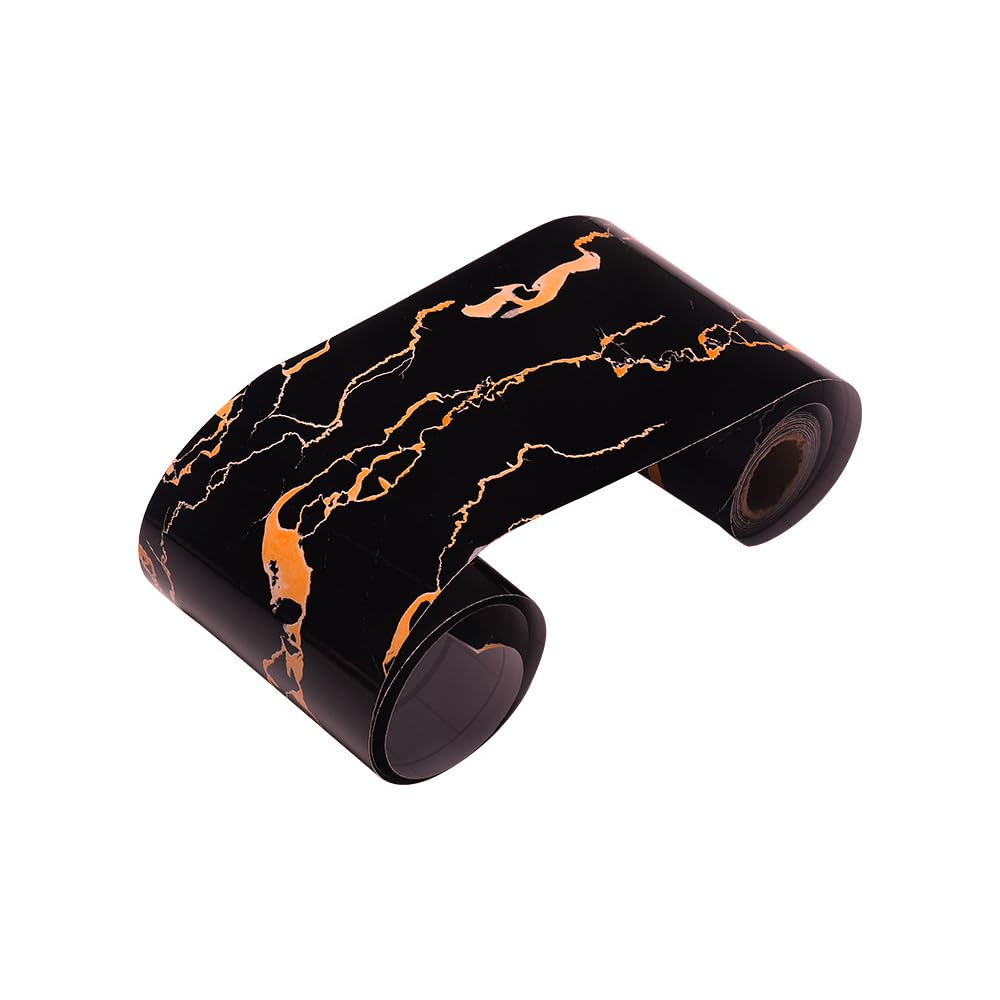 Self-Adhesive Wallpaper Border Film, Self-Adhesive Marble Paper, Peel-and-Stick Skirting Wall Waist Line, Trimmable Border Sticker for Decor Living Room Floor (Black, 5M*10CM)