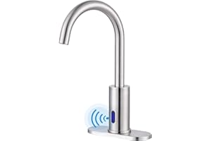 Automatic Touchless Bathroom Sink Faucet, WOWOW Motion Automatic Sensor Bathroom Faucet with Deck Plate, 1 or 3 Holes Motion Sensor Vanity Tap Hands Free Temperature Mixer, Brushed Nickel