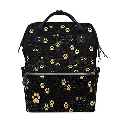 WOZO Gold Dog Paw Print Multifunction Diaper Bags Backpack Travel Bag