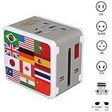 Rocclo Universal All in One Worldwide Travel Power Plug Wall Ac Adapter Adaptor Charger with Dual USB Charging Ports National Flag Edition For USA Eu Uk AUS