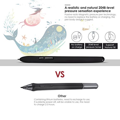 Graphic Tablet AP1060 10 x 6 inch 8 Hot Keys 2048 Level with Battery-free Stylus Passive pen for Windows 10/8/7 &Mac OS,Artist Designer,Amateur Hobbyist,Gift for Kids - Thumbnail 2