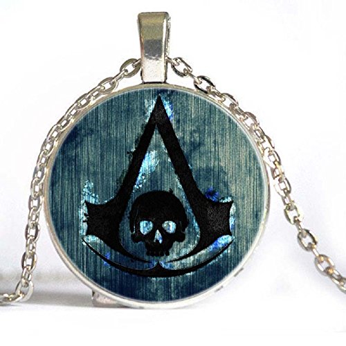 Assassins Creed Symbol Raining Skull Glass Cabochon Pendant Necklace