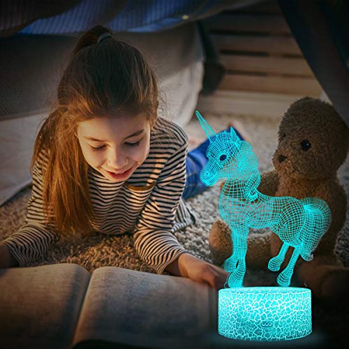 Palawell for Girls - Unicorn 3D Night Light 15 Changing Color Remote Control Unicorn Kids Room Decor Lighting - with Charger (# 2)
