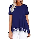 Sheslily Plus-Size Tops Women Short Sleeve Tunics A-line Lace Tee Shirts XL-5XL