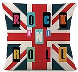 Cotton Linen Various Creative British Union Jack Design And Funny Quote Rock Roll Throw Pillow Covers Cushion Cover Decorative Sofa Bedroom Living Room Square 18 Inches Christmas Gift