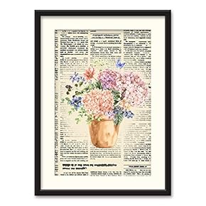 Black Paper Framed Canvas Wall Art for Living Room, Bedroom Animals or Plants Pop Up Vintage Newspaper Backgroud Canvas Prints for Home Decoration Ready to Hanging - 23x31 inches