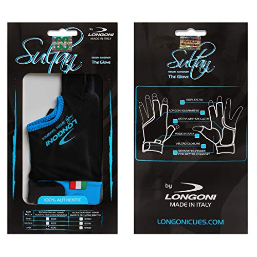 Longoni Sultan Billiard Pool Cue Glove - for Left Hand - Black (X-Large)