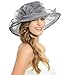 IL Caldo Women's Sun Hat Fascinator Flowers Wide Brim Gauze Hat Headdress,Gray