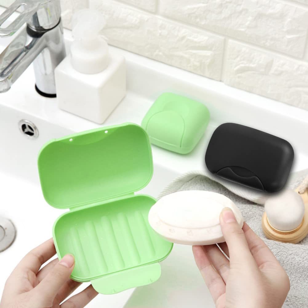 Divono 3pcs Soap Box, Travel Soap Case, Leakproof Portable Soap Dish With Lock Lid, For Home, School, Bathroom, Gym,(Green, Black)