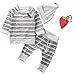 Newborn Baby Boys Girls Long Sleeve Striped T-Shirt Tops and Pants Outfit Set with Hat (12-24 Months, Grey)
