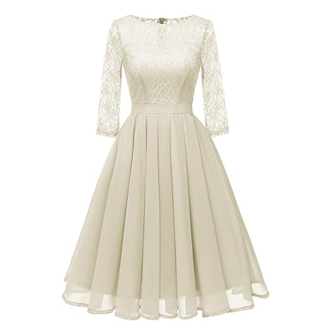 MIRRAY Damen Vintage Prinzessin Blumenspitze Chiffon Cocktail O-Ausschnitt Party Aline Swing Kleid