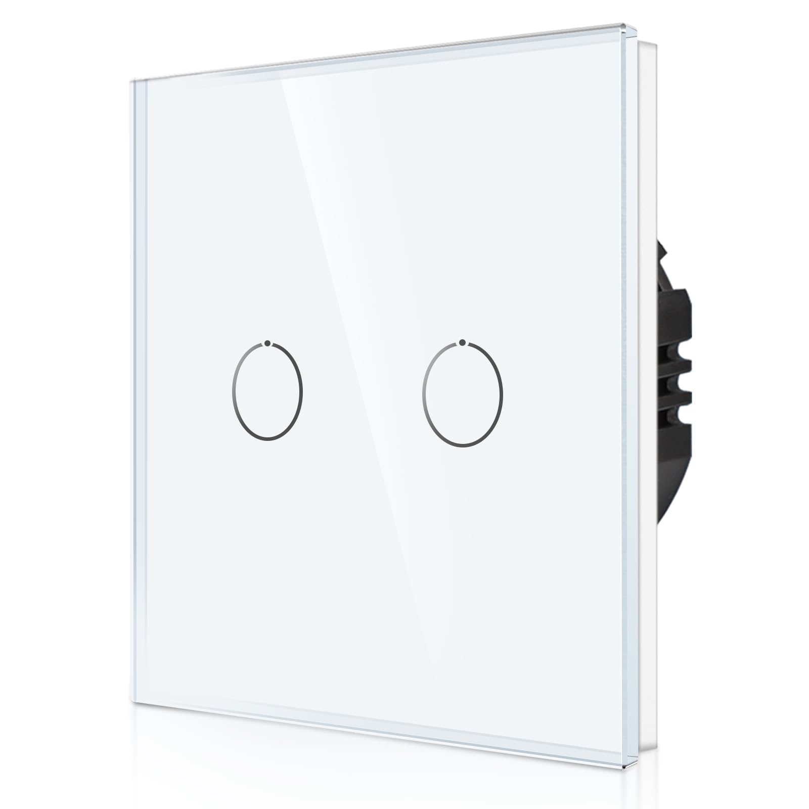 CNBINGO 1-Way Touch Light Switch - White Wall Switch with Glass Panel and Status LED Backlight - No Neutral Wire Required - 2 Gang