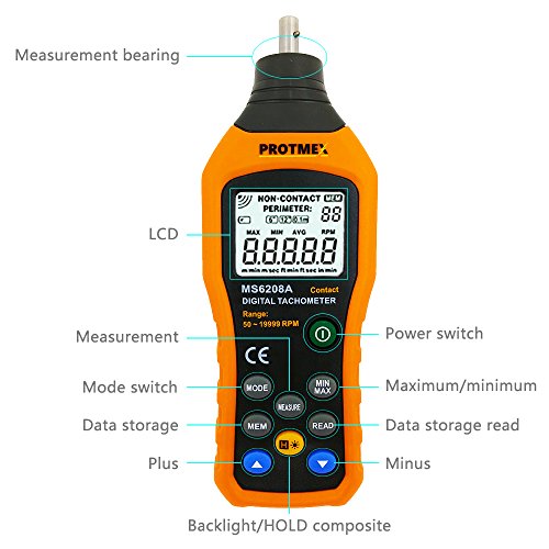 3 Tachometer+Protmex+Measurement+50+19999RPM+Backlight