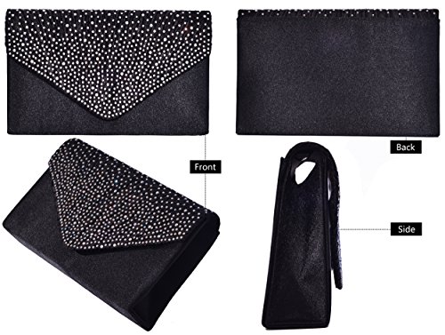 Outrip Women's Evening Bag Clutch Purse Glitter Party Wedding Handbag with Chain (B Black)