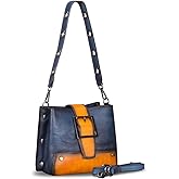 Genuine Leather Crossbody Bag for Women Vintage Shoulder Satchel Purse with Convertible Double Straps Handbag (NavyBlue)