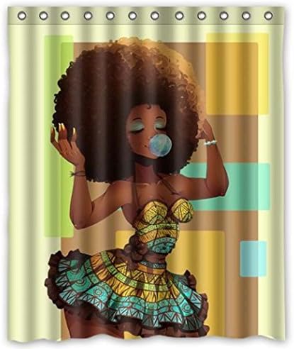 WOPS Bathroom Shower Curtain - Home Decor Big Hair African Women Pattern Bathroom Waterproof Bath Curtain