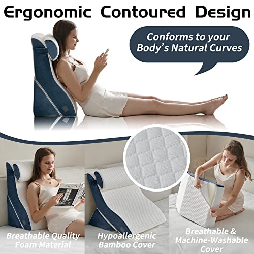 Qirroboni 3PCS Orthopedic Bed Wedge Pillow Set, Adjustable Pillows for