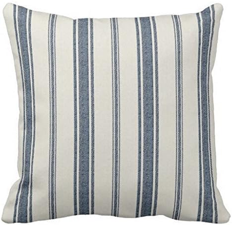 PAUSEBOLL Pillow Case Covers with Zipper Square Canvas Blue and White French Jacquard Stripe Accent Pillow Sham for Sofa Couch Cushion Cover 26x26 inches