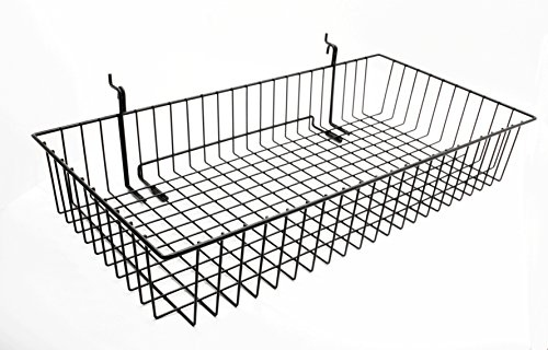 FixtureDisplays24" x 12" Wire Metal Gridwall Slatwall Basket w/Hooks - Black119074
