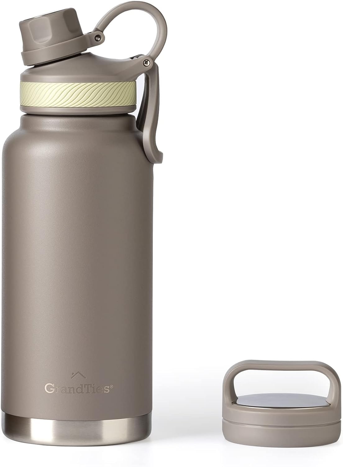 GRANDTIES 2 Lids Sports Stainless Steel Water Bottles – Wide Mouth Vacuum Insulated Reusable Leak Proof BPA-Free Travel Metal Canteen, Thermal Bottles for Men Women Gym (Caffe Latte 32 oz)
