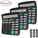 Basic Calculator,BESTWYA 12-Digit Dual Power Handheld Desktop Calculator with Large LCD Display Big Sensitive Button (Black, Pack of 3)