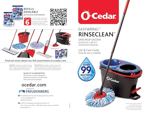 O-CEDAR EASYWRING RINSECLEAN MICROFIBER SPIN MOP & BUCKET FLOOR CLEANING SYSTEM WITH 3 EXTRA REFILLS, PLASTIC, GREY
