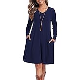 lionstill Women's Casual T Shirt Dresses Fall Long Sleeve Swing Dress with Pockets