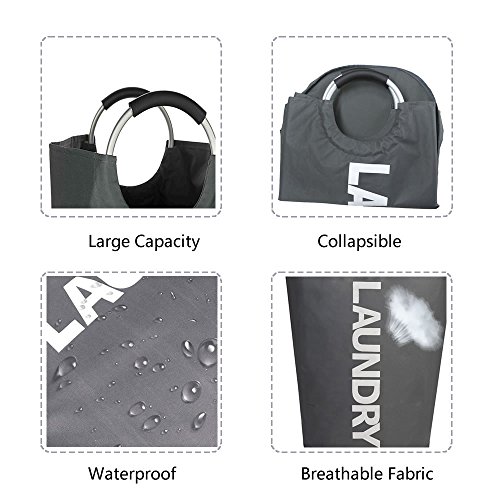Large Laundry Basket, Collapsible Fabric Laundry Hamper, Foldable Clothes Bag, Folding Washing Bin for College Dorms Family (Deep Grey) - Thumbnail 3