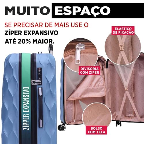 SANTINO Mala de Viagem Media 23kg Rígida ABS 4 Rodas 360º com TSA Leve Resistente Flexível Antifurto Azul Claro tamanho 24 polegadas