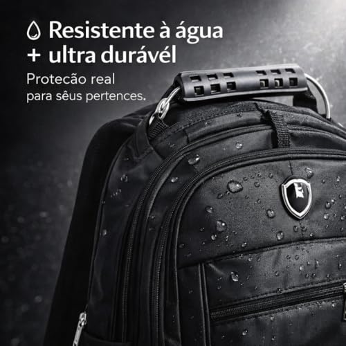 Mochila para Notebook até 17 Polegadas, Antifurto, Impermeável, Alça cabo de Aço Reforçada - Premium Steel Hook