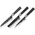 SAMURA Japanese Steel Blacksmith 3pc Professional Knife Set, Premium High Carbon Hammered Steel, Hardened to 58-59 hrc, Full Tang with Fused Bolster with Gift Box