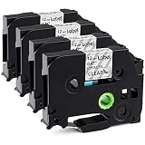 4-Pack Replace TZe-231 TZe-131 TZe Laminated Tapes 12mm 0.47 Inch Black on White/Clear Label Tape Compatible with Brother P-Touch Label Makers PTD210 D400 D600, 8M 26.2Feet